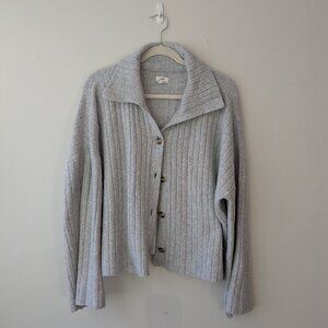 aerie grey cardigan sweater button down soft ribbed fleece women's size large